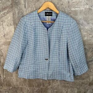 Blue and green tweed jacket with 3/4‎ sleeves and button-up closure Size 18